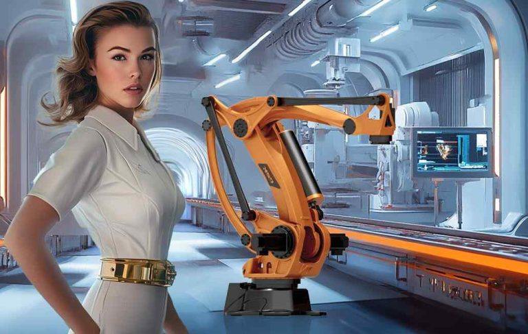 Автоматизированный цех с промышленными роботами для фрезерования и сварки металлических деталей