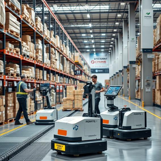 Робот-погрузчик перемещает паллеты на автоматизированном складе